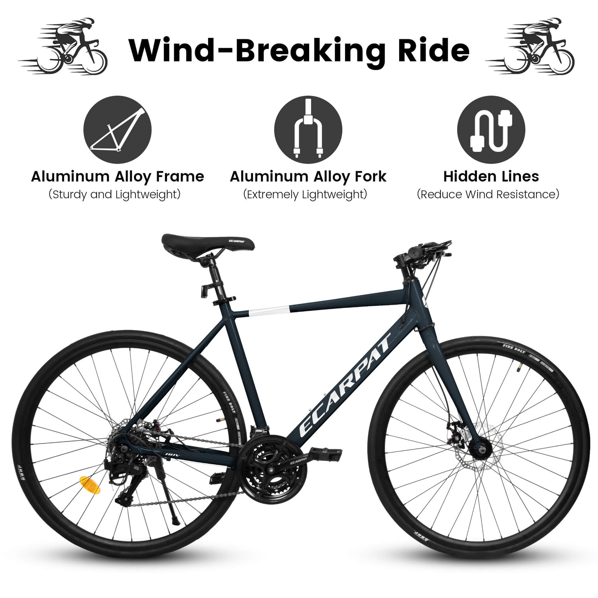 Black Hycline Ecarpat Druk bicycle tire 700x28C mounted on a bicycle wheel. Durable rubber tire for road cycling.