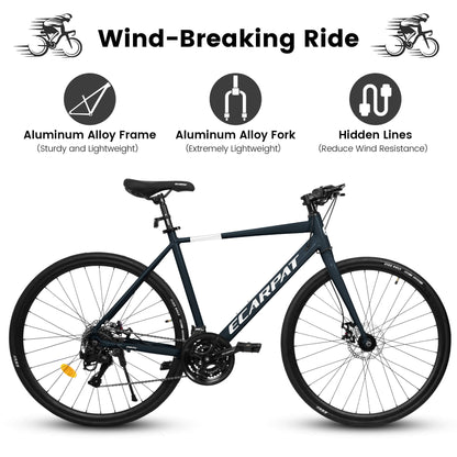 Black Hycline Ecarpat Druk bicycle tire 700x28C mounted on a bicycle wheel. Durable rubber tire for road cycling.