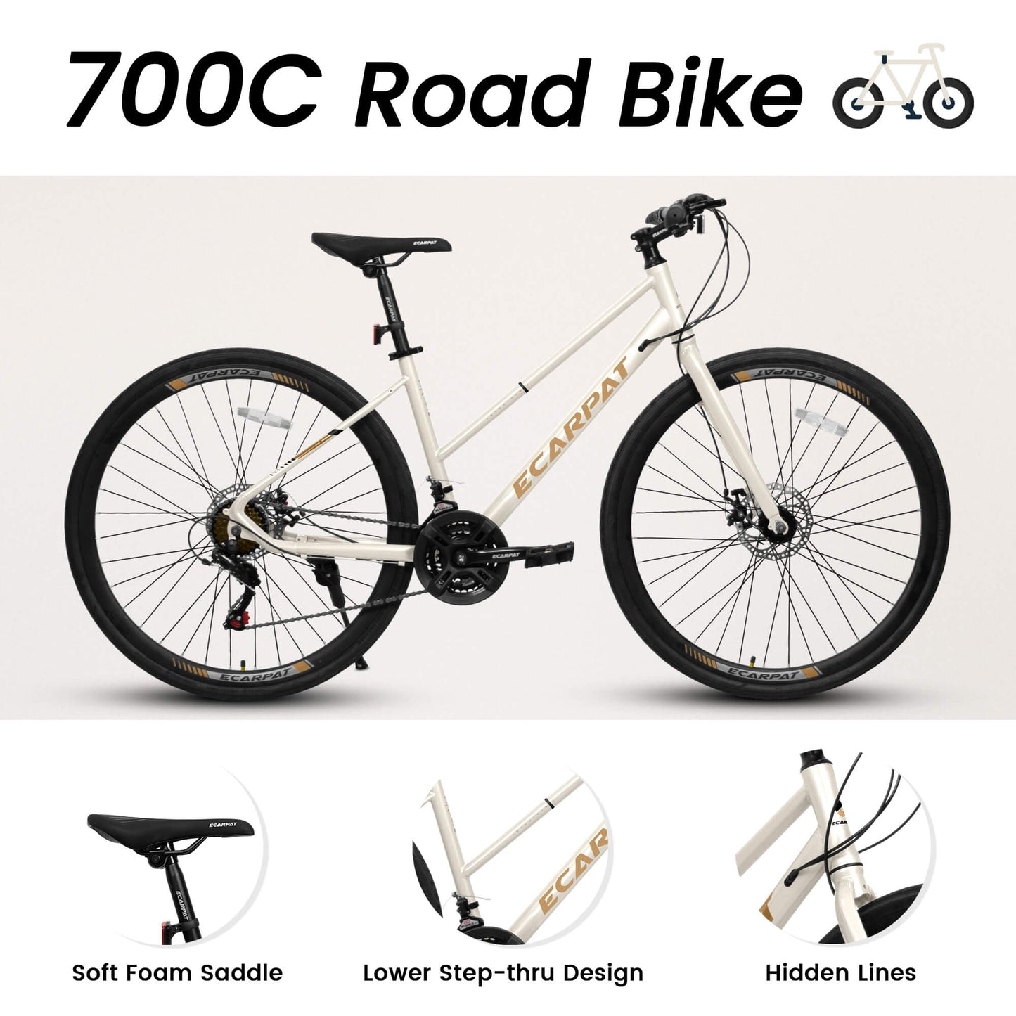 Blue Hycline Ecarpat Velostride bicycle tire 700×35C mounted on a bike wheel, designed for road cycling and durability.