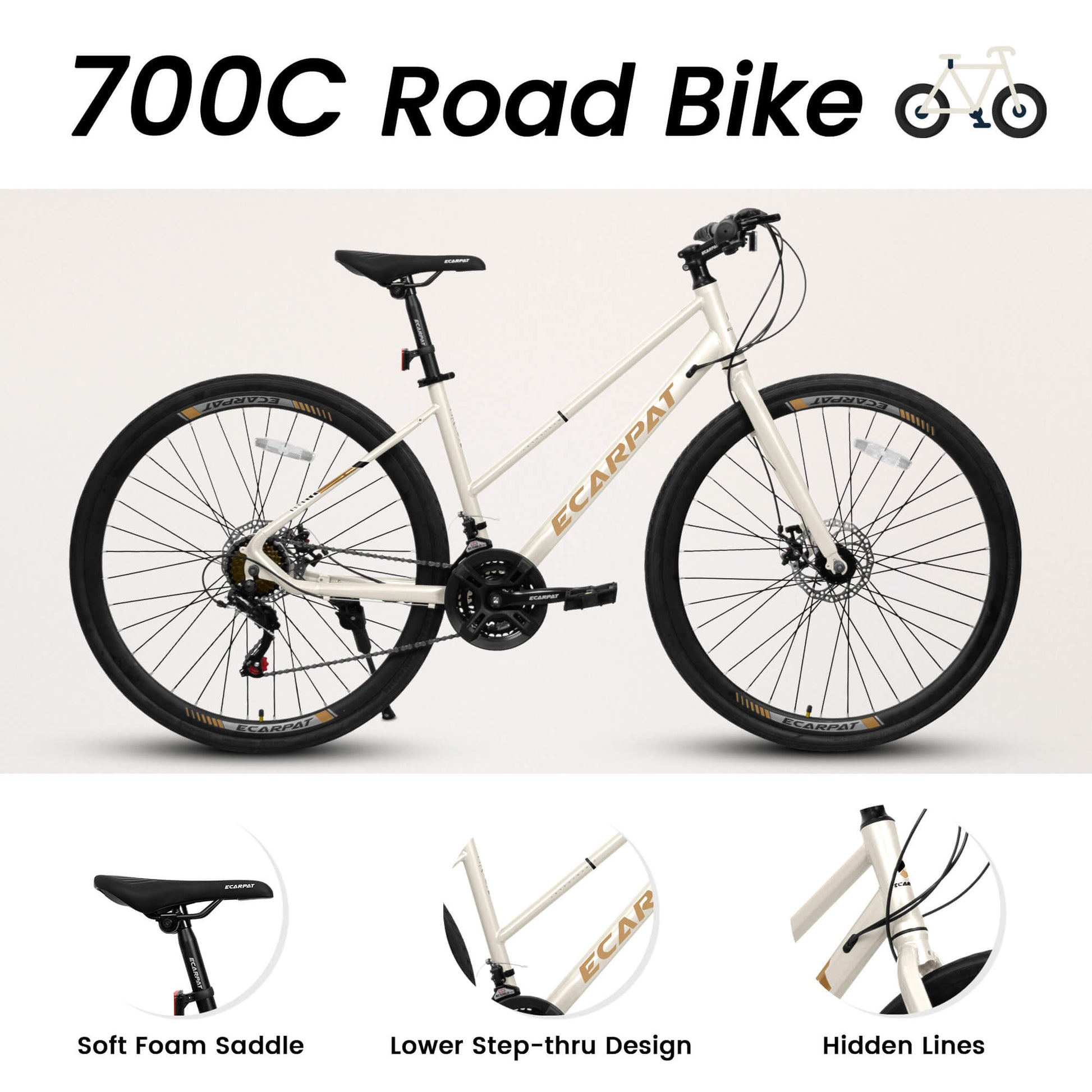 Blue Hycline Ecarpat Velostride bicycle tire 700×35C mounted on a bike wheel, designed for road cycling and durability.