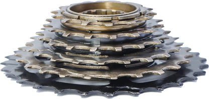 Hycline 6-speed 14-28T bike freewheel for bicycle cassettes and freewheels, shown in black with metal teeth.