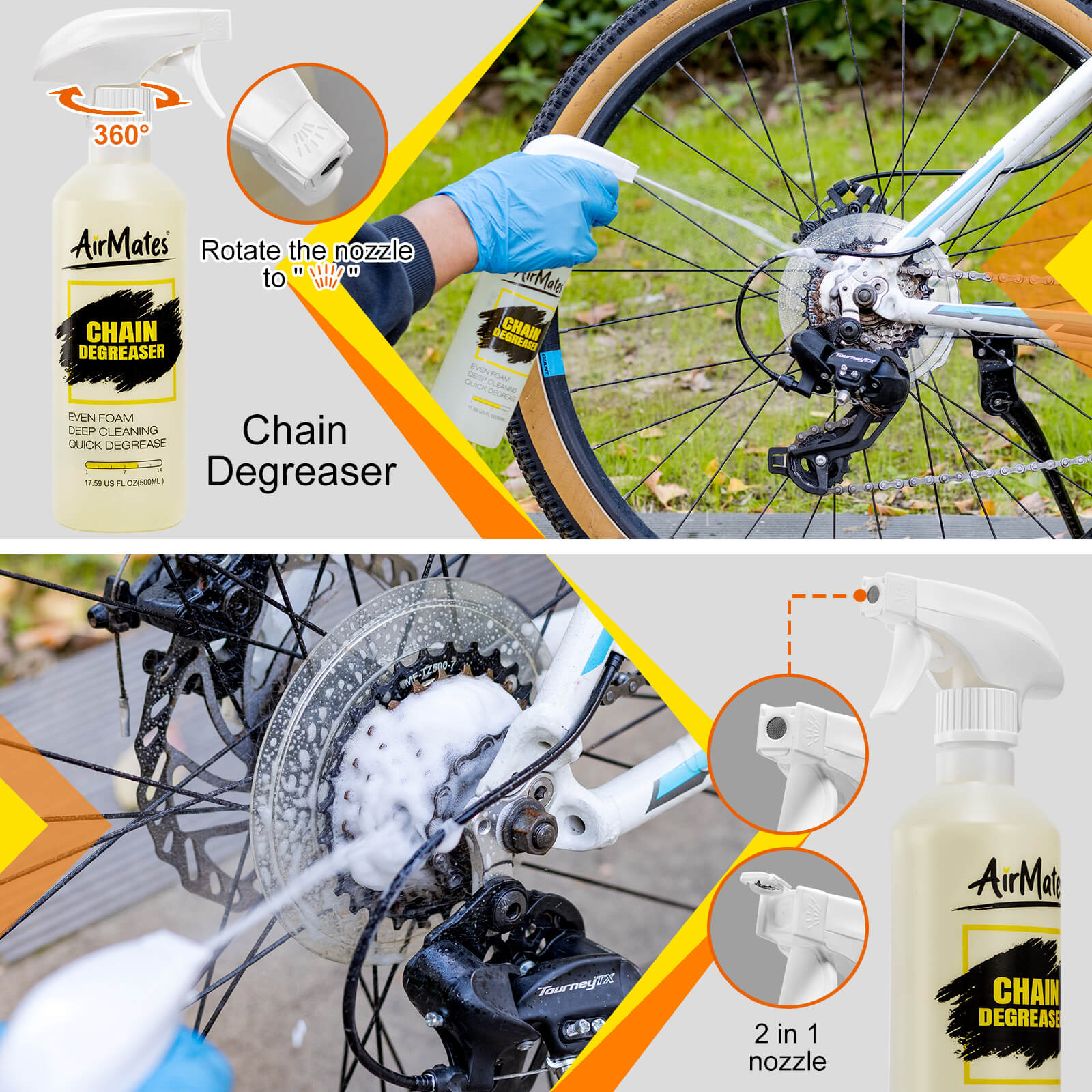 Hycline bicycle chain cleaning kit with brushes and degreaser for bicycle chains, designed for effective cleaning and maintenance.