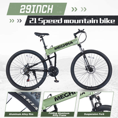 Hycline Meghna XM2 29-inch folding bicycle in green, featuring a compact design and sturdy frame for versatile riding