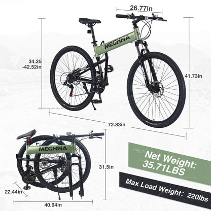 Green Hycline Meghna XM2 29-inch folding bicycle with alloy frame and compact design, suitable for urban commuting.