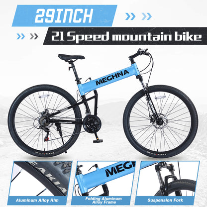Hycline Meghna XM2 29-inch folding bicycle in green with adjustable handlebars and compact frame for easy storage and travel.