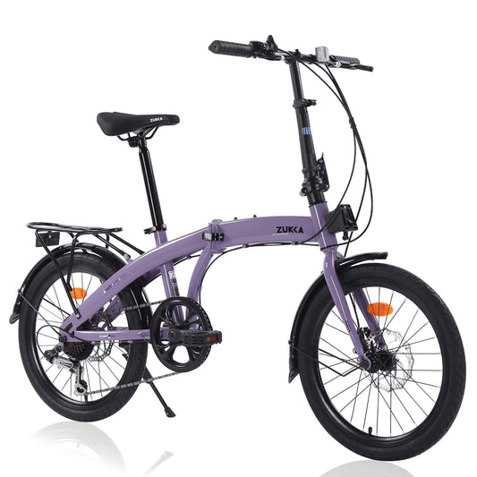 Grey Hycline Zukka Crossroll folding bike with 20-inch wheels, compact design, and foldable frame for easy transport and storage.
