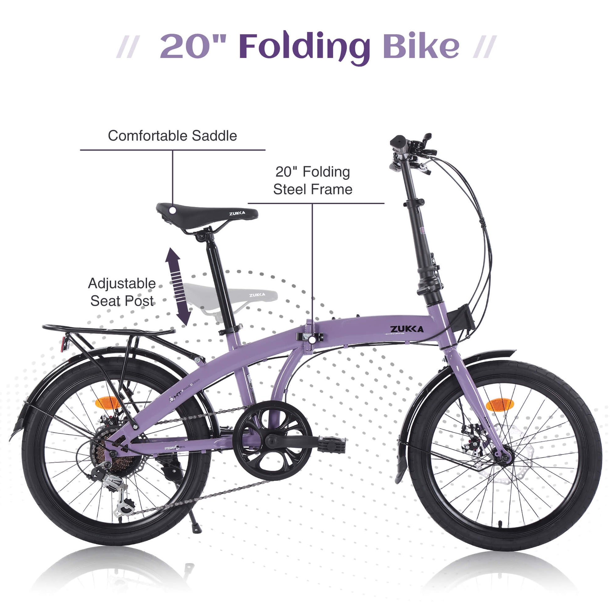 Grey Hycline Zukka Crossroll 20-inch folding bicycle with compact frame and handlebars, suitable for urban commuting.