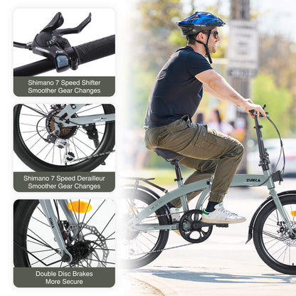 Gray Hycline Zukka Crossroll 20-inch folding bicycle, compact with sturdy frame and adjustable features for easy transportation.