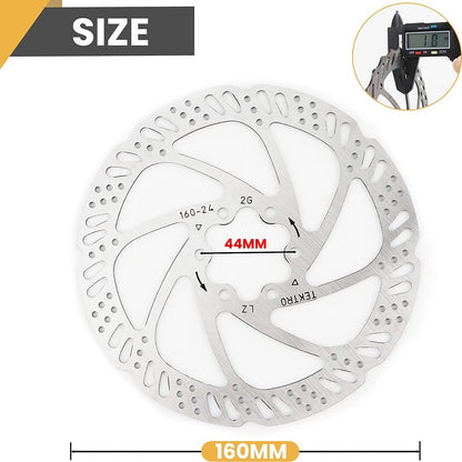 Hycline Tektro TR-24 disc brake rotor in stainless steel, 140mm to 203mm, 6-bolt bicycle part for mountain and road bikes.