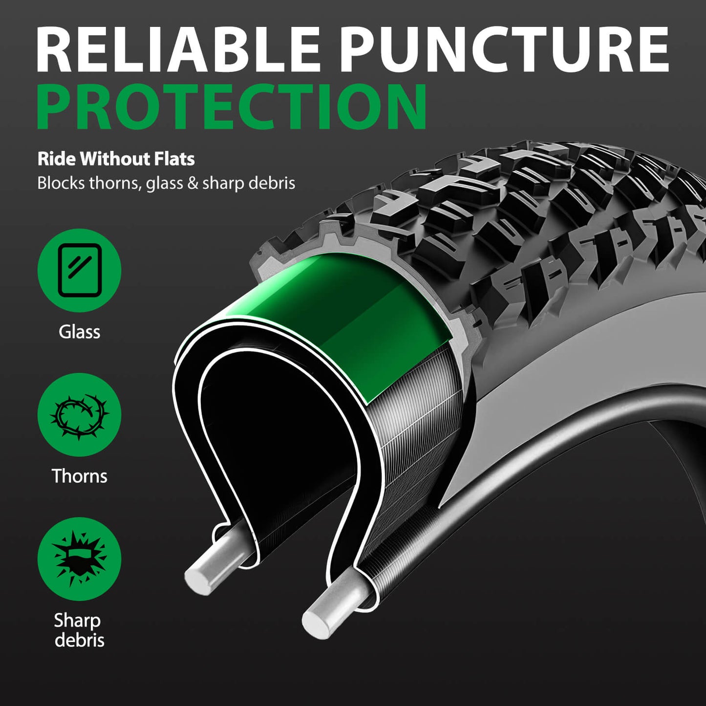 Hycline Fat Tire TPU Liners for bicycles, durable and protective bicycle parts with green color detail.