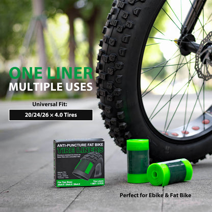 Hycline Fat Tire TPU liners for bicycle tires, durable green rubber cushioning part for bike maintenance and repair.