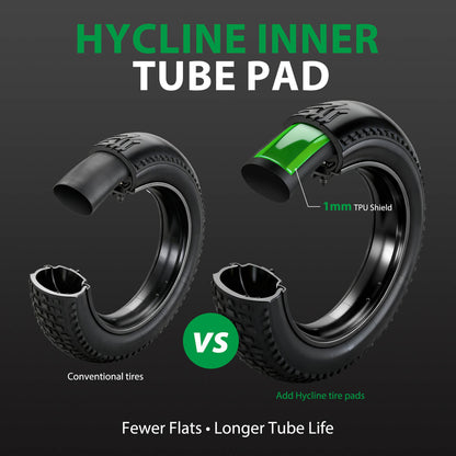 Hycline Fat Tire TPU Liners for bicycles, durable green bicycle parts designed to protect fat tires and improve ride performance.