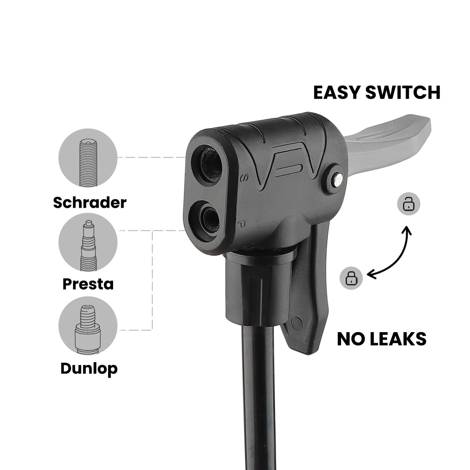 Black Hycline Basic-UP bicycle pump with gauge, 160 psi (11 bar), for inflating bikes and bicycles.