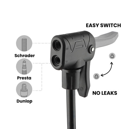 Black Hycline Basic-UP bicycle pump with gauge, 160 psi (11 bar), for inflating bikes and bicycles.
