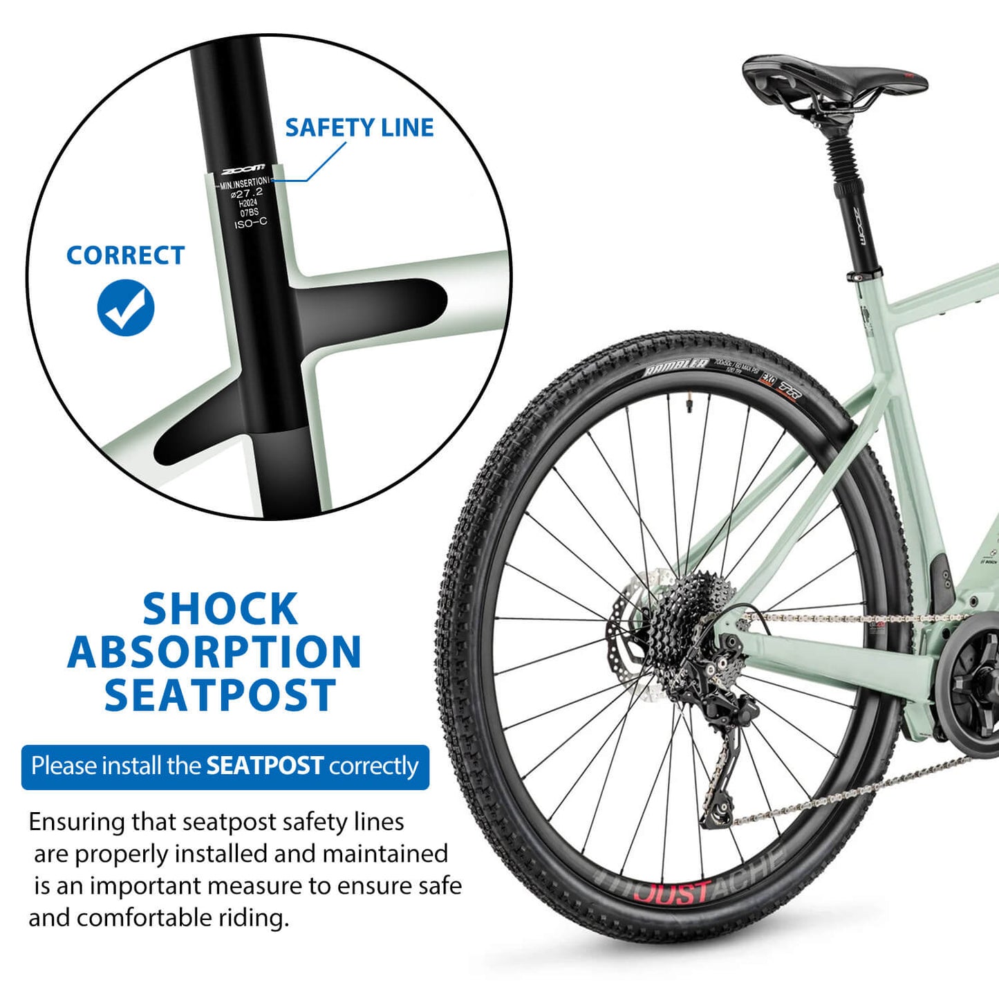 Hycline ZOOM bike suspension seatpost in black, 27.2mm diameter, designed for comfortable cycling on rugged terrain