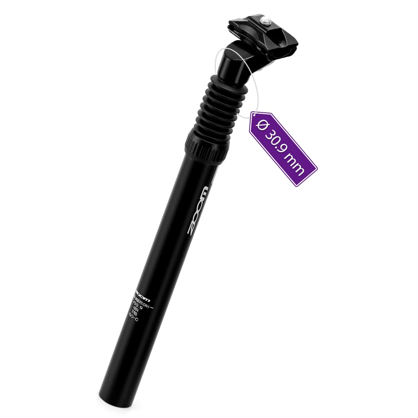 Hycline ZOOM suspension bicycle seatpost, 27.2/30.9/31.6mm diameter, 350mm length, black.