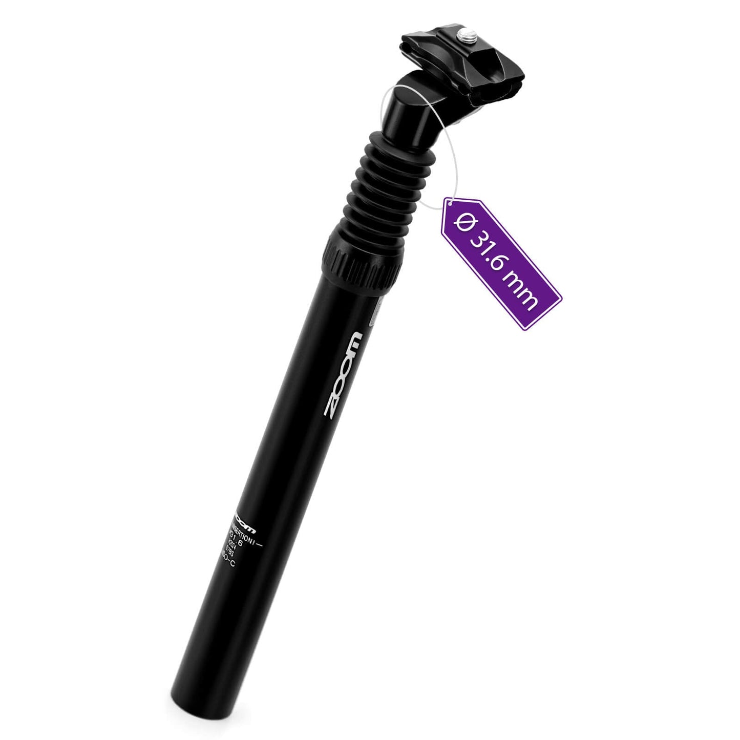 Hycline ZOOM Suspension Bicycle Seatpost Ø27.2/30.9/31.6mm x 350mm, black, with suspension for comfortable riding.