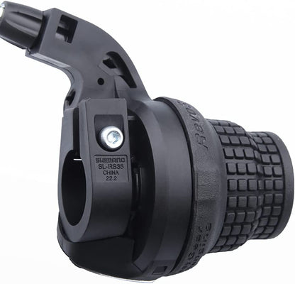 Shimano 7-speed RevoShift SL-RS35 twist grip bicycle shifter by Hycline, showing the ergonomic twist grip and gear indicator.