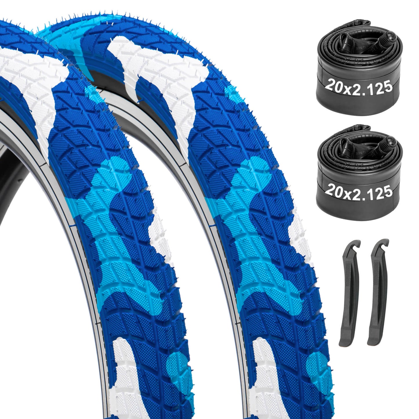 Hycline Colorwonder Blue 16-inch bicycle tires with tubes, 2-pack, suitable for 20-inch bikes, featuring durable rubber and blue color.