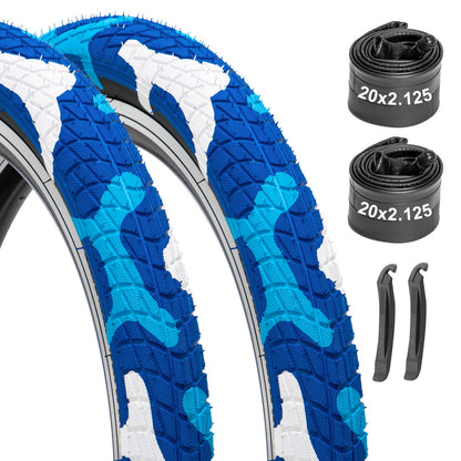 Hycline Colorwonder Blue 16-inch bicycle tires with tubes, 2-pack, suitable for 20-inch bikes, featuring durable rubber and blue color.