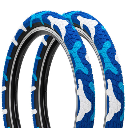 Hycline Colorwonder Blue bicycle tires, 16-inch / 20-inch, with tubes, 35 PSI, 2-pack, suitable for bikes.
