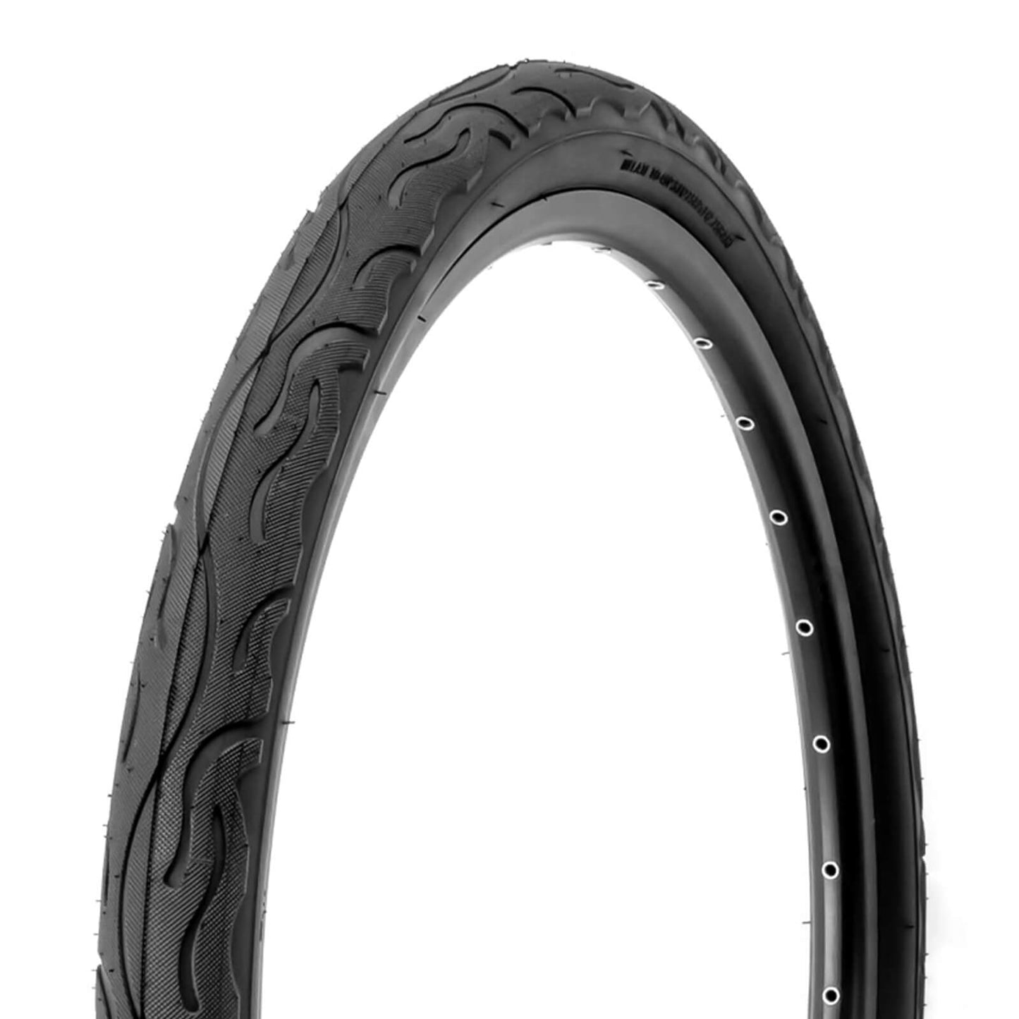 Hycline Racewan 26-inch bicycle tire 26×2.125 with 40 PSI, black rubber tire mounted on wheel for mountain or road biking.