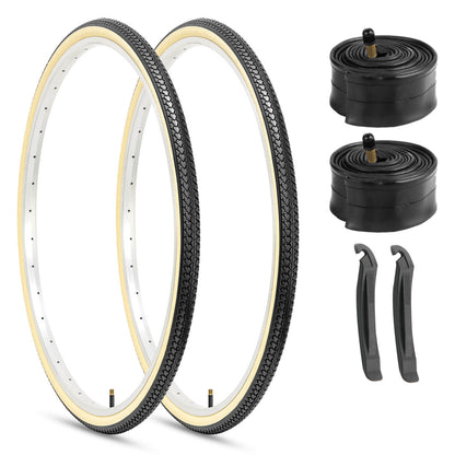 Hycline RetroPath Beige Wall bicycle tire, 26x1 3/8, for classic bikes, featuring beige sidewall and durable rubber tread.