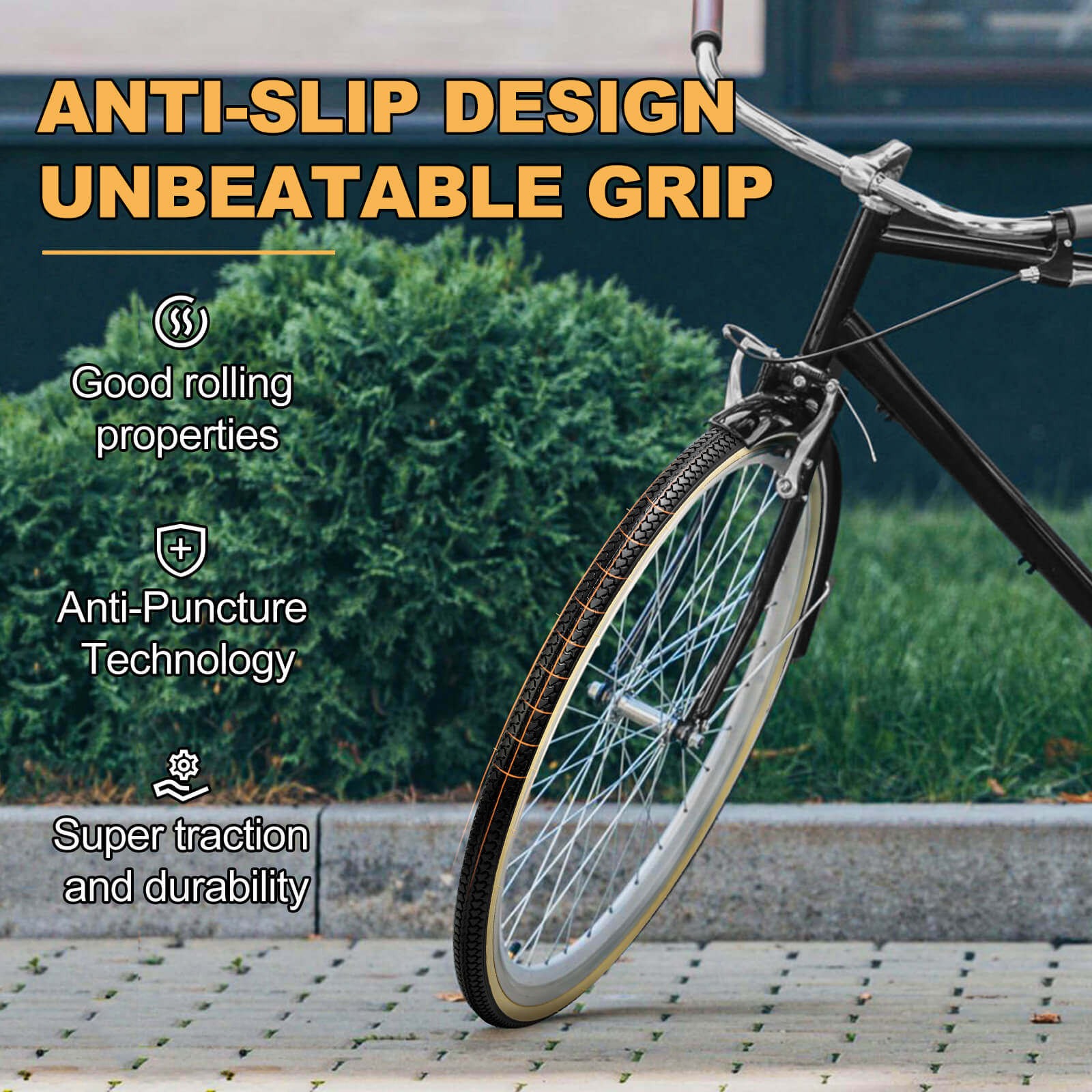 Hycline RetroPath beige wall bicycle tire 26x1 3/8 (37-590) with tread pattern, designed for vintage-style bikes.