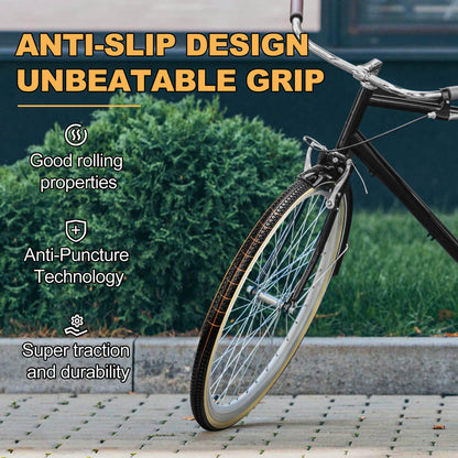 Hycline RetroPath beige wall bicycle tire 26x1 3/8 (37-590) with tread pattern, designed for vintage-style bikes.