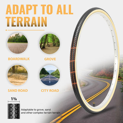 Hycline RetroPath beige wall bicycle tire 26x1 3/8 (37-590) with smooth tread and sidewall for vintage-style cycling.