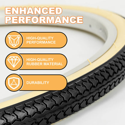 Hycline RetroPath Beige Wall bicycle tire, 26x1 3/8, for vintage-style bikes, with beige sidewall and durable rubber tread.