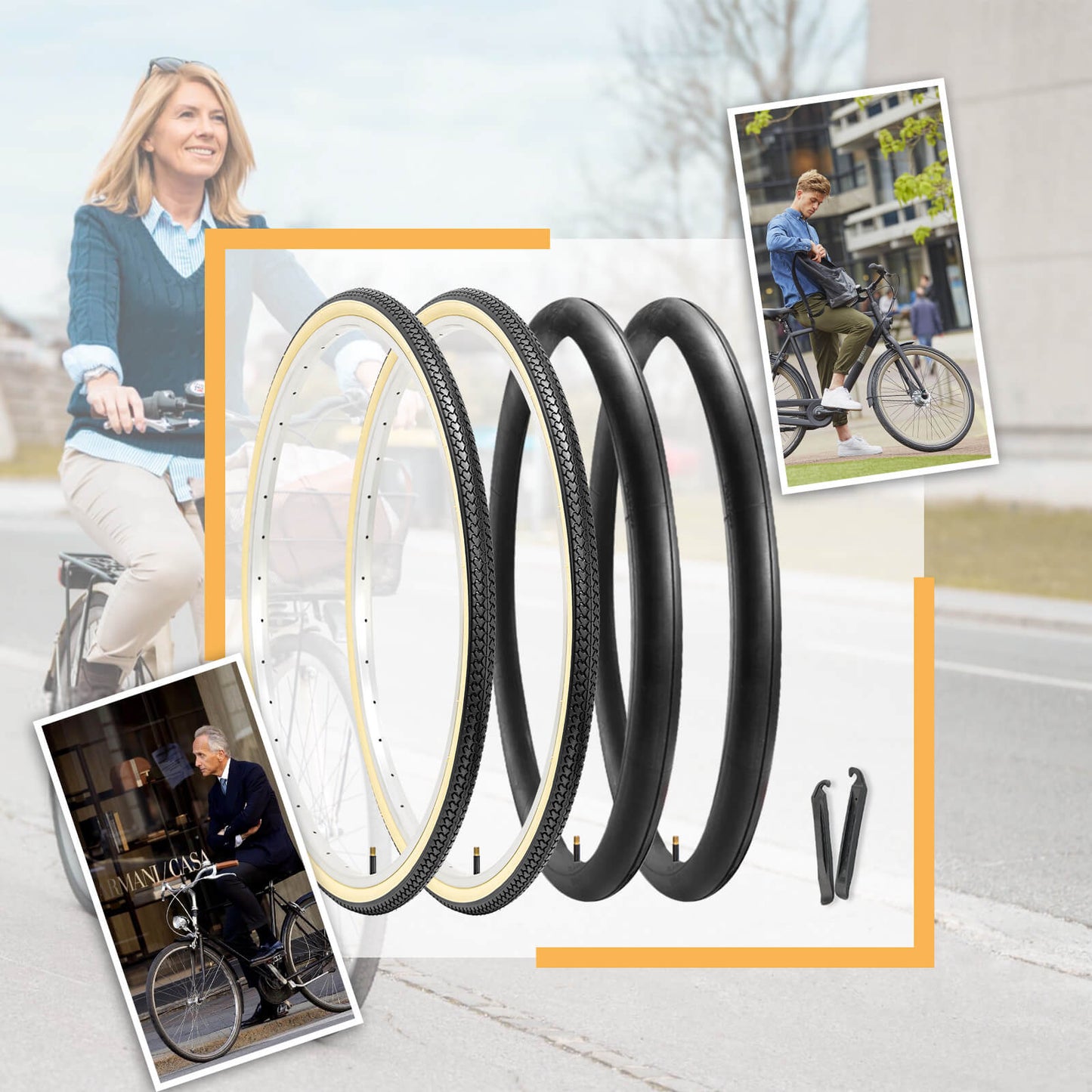 Hycline RetroPath beige wall bicycle tire, 26x1 3/8, durable rubber tire with beige sidewall for vintage cycling style.