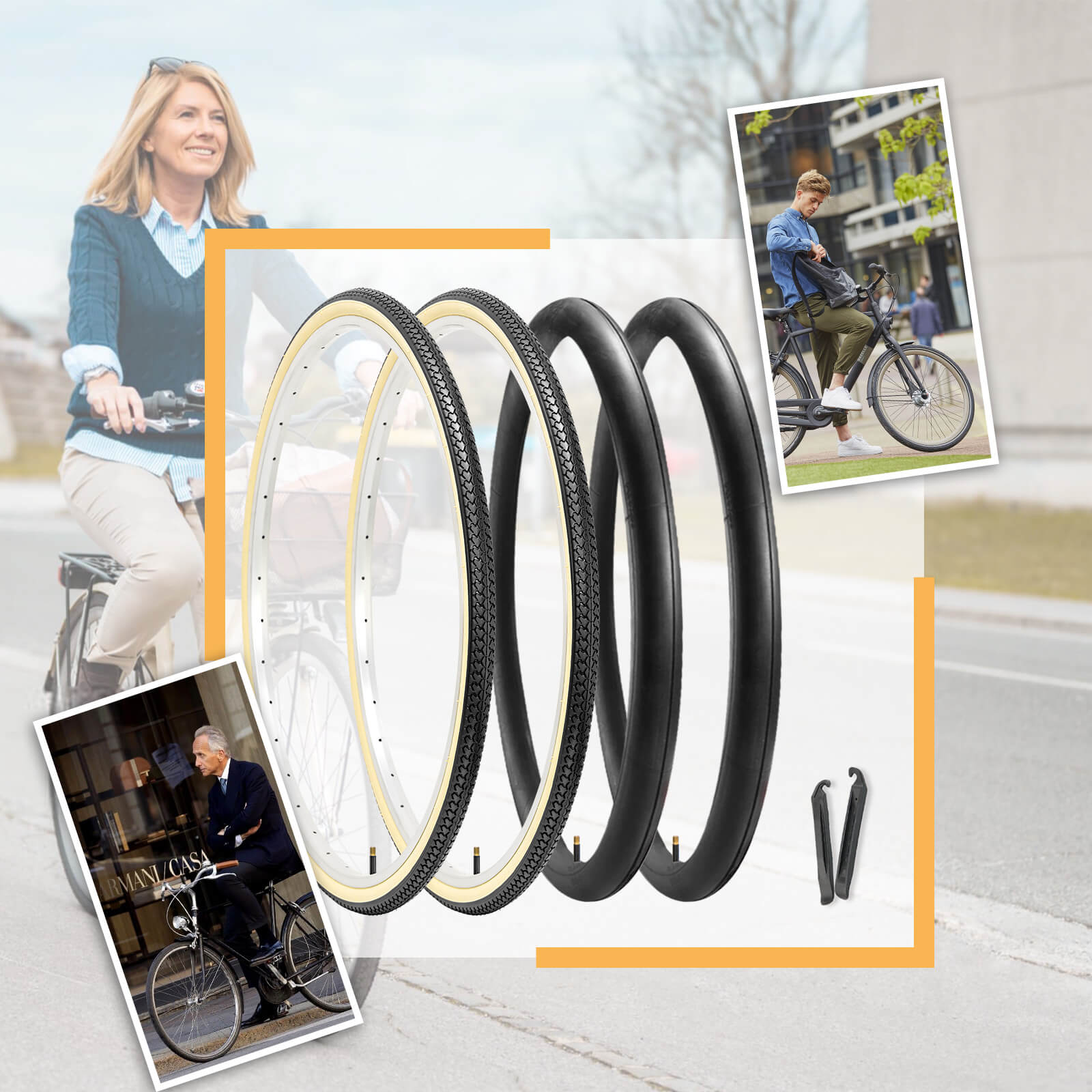 Hycline RetroPath beige wall bicycle tire, 26x1 3/8, durable rubber tire with beige sidewall for vintage cycling style.