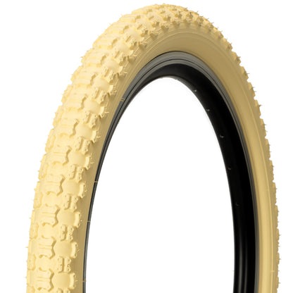 Hycline Bowlite beige and white wall bicycle tire, 16-inch, 20-inch size, with tread pattern visible for road cycling.