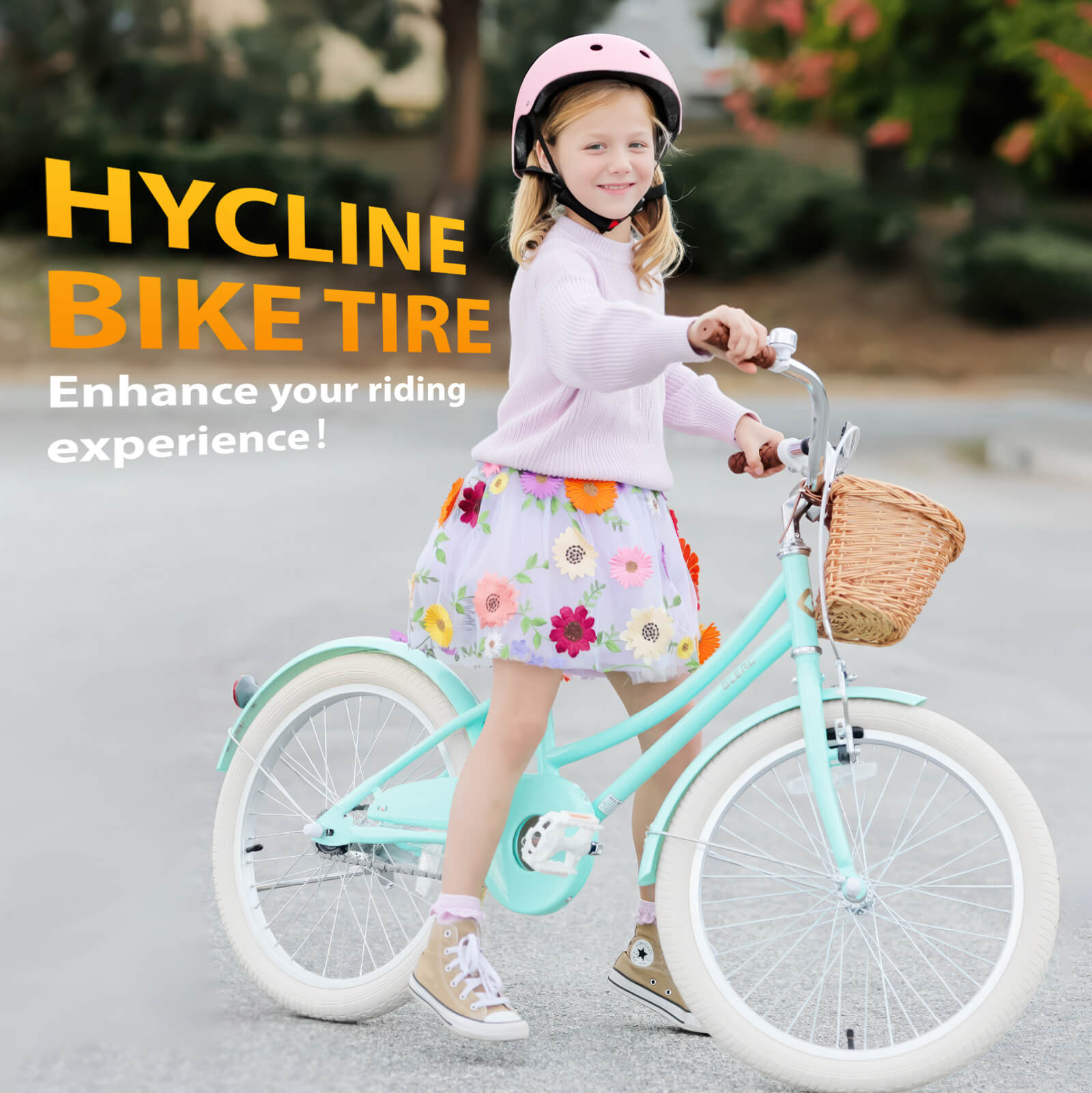 Hycline Bowlite beige and white wall bicycle tires, 16-inch by 2.125 inches, displayed with visible tread and sidewall details.