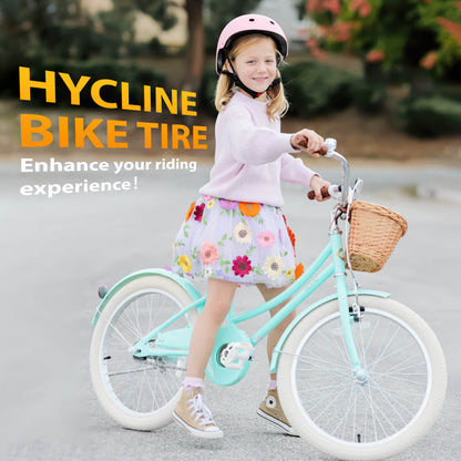 Hycline Bowlite beige and white wall bicycle tires, 16-inch by 2.125 inches, displayed with visible tread and sidewall details.