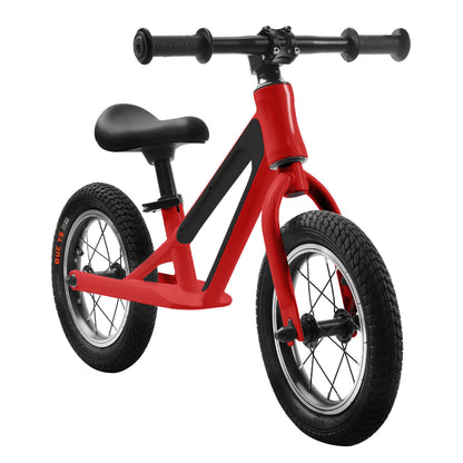 Hycline ChopShip 12-inch baby balancing bike in black, designed for toddlers learning to ride, with a sturdy frame and small wheels.