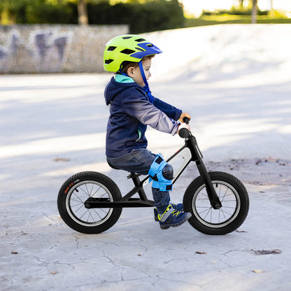 Black Hycline ChopShip 12-inch baby balancing bike with training wheels and ergonomic handlebars for young children.