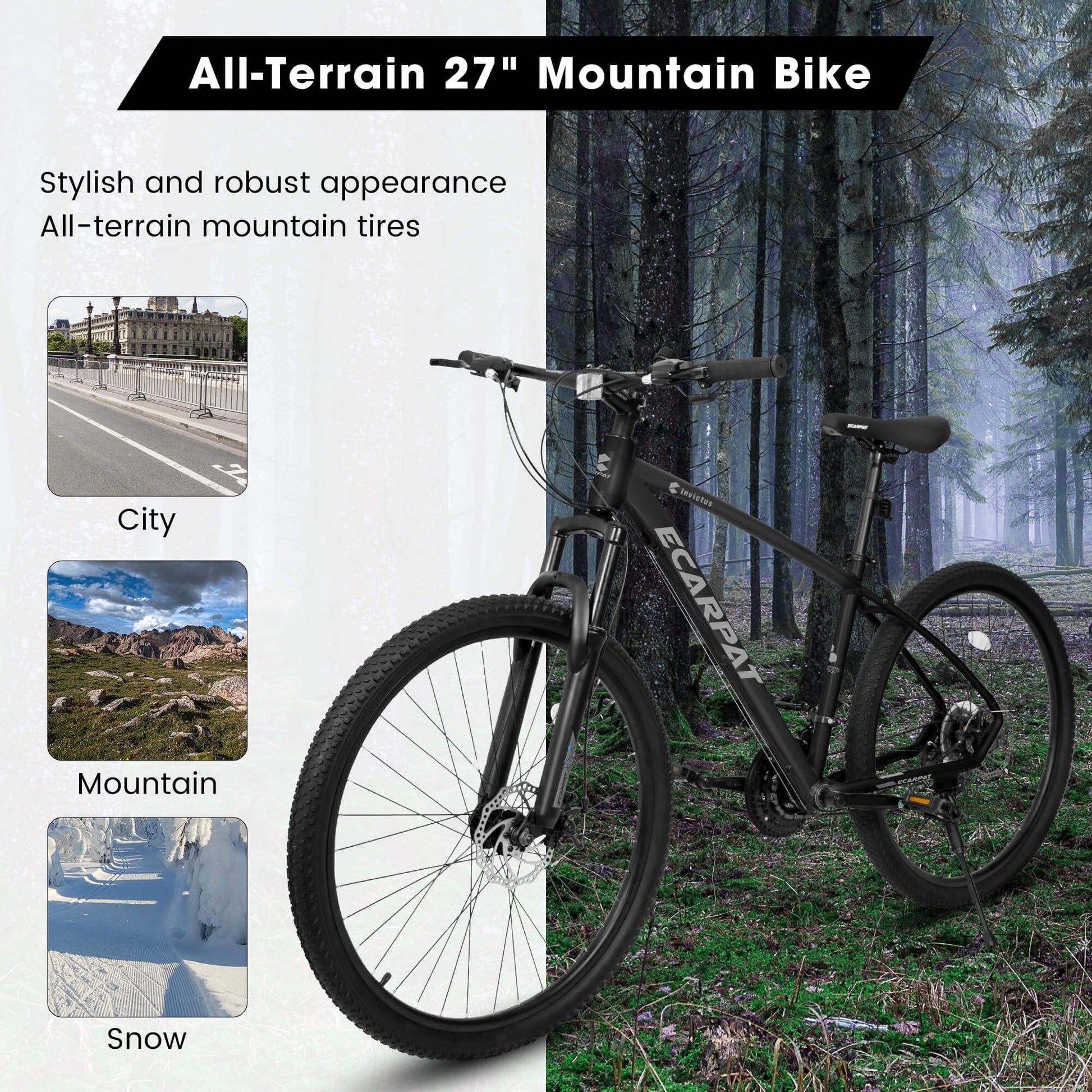 Dark grey Hycline Ecarpat Tendar X5 27.5-inch bicycle with sturdy frame and knobby tires, designed for off-road riding.
