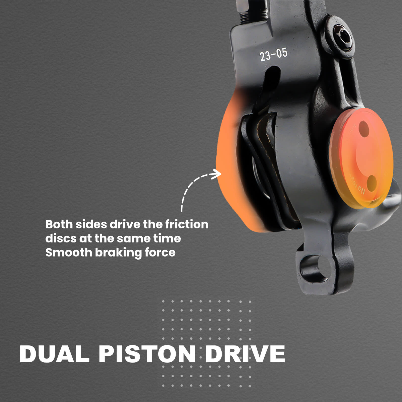 Hycline ZOOM HB-875E/876E right rear hydraulic disc brake for bikes with two-piston caliper and hydraulic braking system.