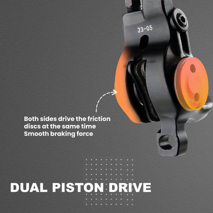 Hycline ZOOM HB-875E/876E right rear hydraulic disc brake for bikes with two-piston caliper and hydraulic braking system.