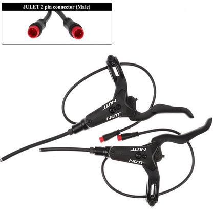 Hycline NUTT electric bicycle hydraulic disc brake kit with 180mm rotors, 2-pin power-off design, shown with left and right brake components