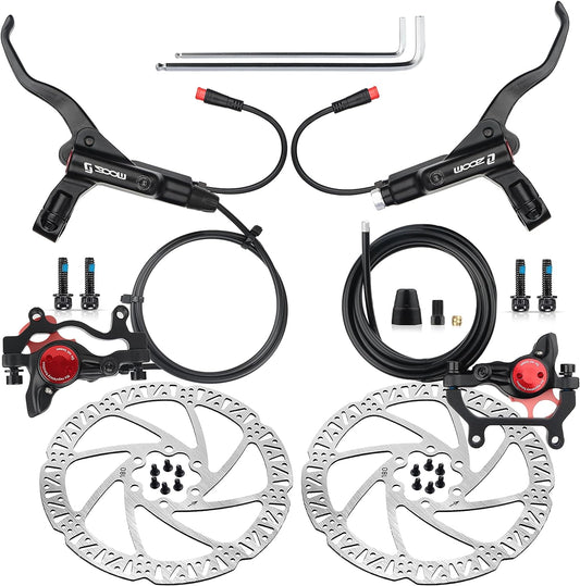 Hycline ZOOM HB-875E electric bike hydraulic disc brake with 160mm rotor, showcasing the black hydraulic brake caliper and disc rotor.