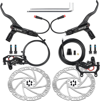 Hycline ZOOM HB-875E/876E electric bike hydraulic disc brake with 160mm rotor, mounted on a bicycle wheel.