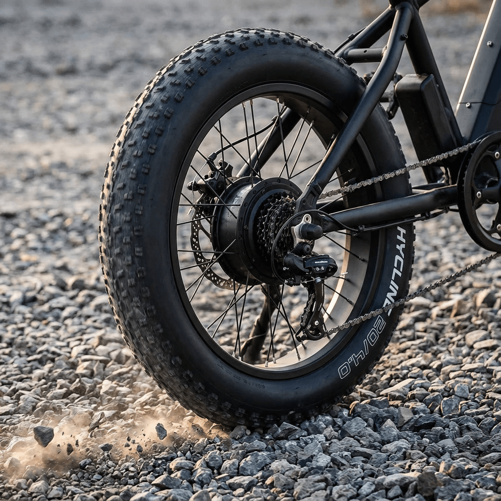 Hycline Raider e-bike and fat bike tire 20x4 inches with tubes, designed for rugged off-road riding.