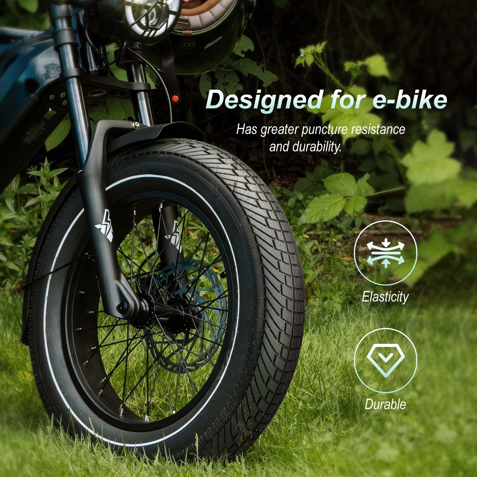 Hycline E-Bike and Fat Bike Tire 20x4.30-inch with 30 PSI, black rubber tire for electric and fat bikes.