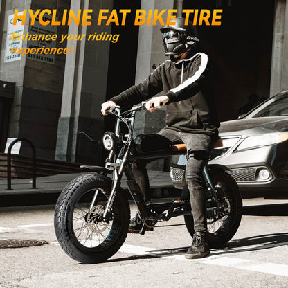 Hycline R4FT E-bike and Fat Bike Tire, 20x4.30 inches, black rubber with tread pattern, suitable for rugged terrains.