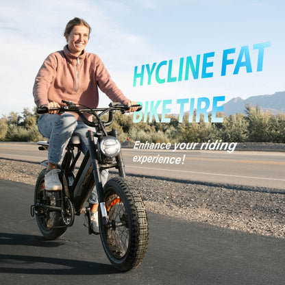 Hycline Bones Fat Bike Tire 20x4.0 for E-Bikes and Fat Bikes, rugged all-terrain rubber with 40 PSI pressure.