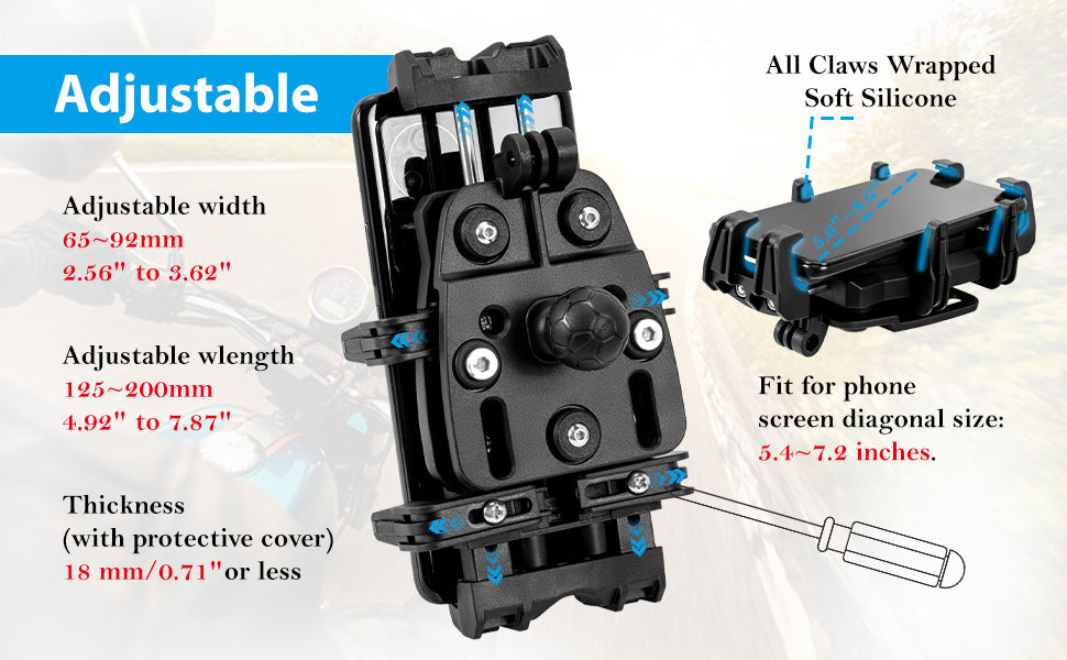 Hycline EMERK phone mount attached to a motorcycle handlebar, secure holder for smartphone during rides.
