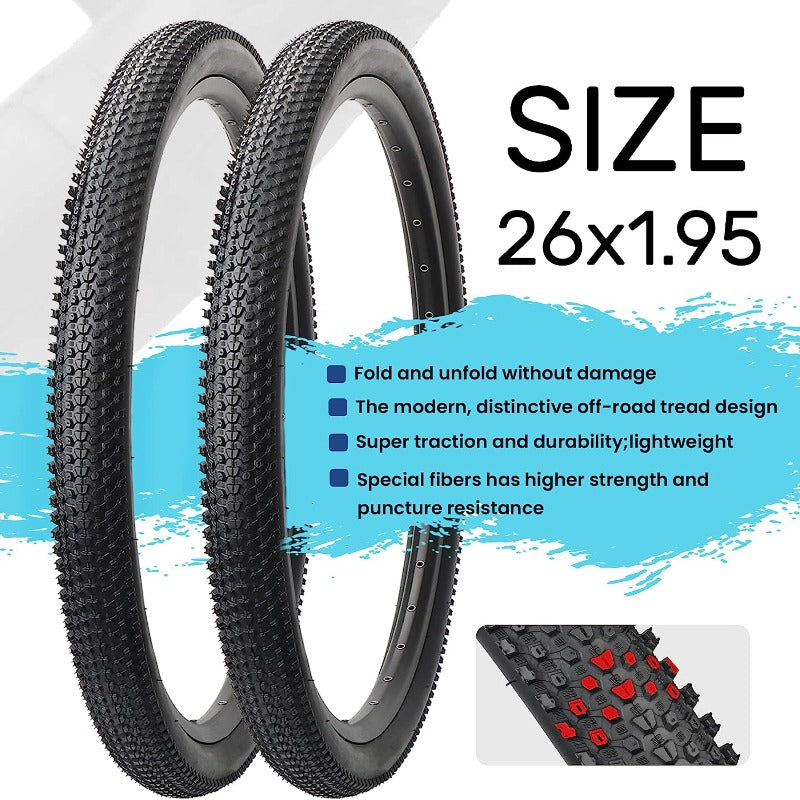 Hycline CrossBand 26-inch mountain bike tire with black rubber, 1.95-inch width, suitable for off-road riding, in a 2-pack with tubes.